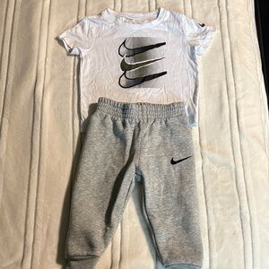 Nike Kids Gray sweatpants with matching white T-shirt. Size 12m infant boys.